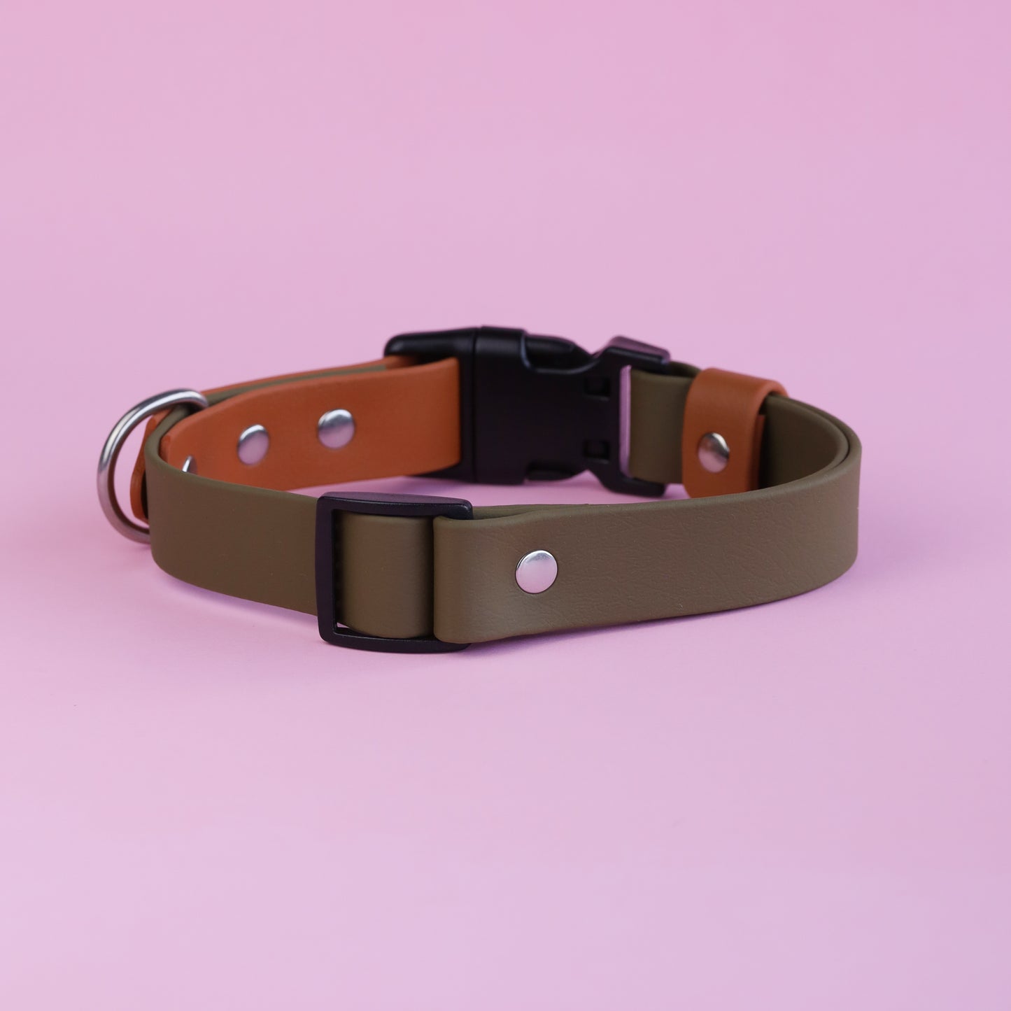 Premade Adjustable collar with side release buckle - Olive / Caramel