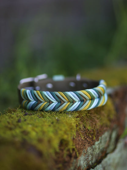 Chevron Braided BioThane® Dog Collar I Moss