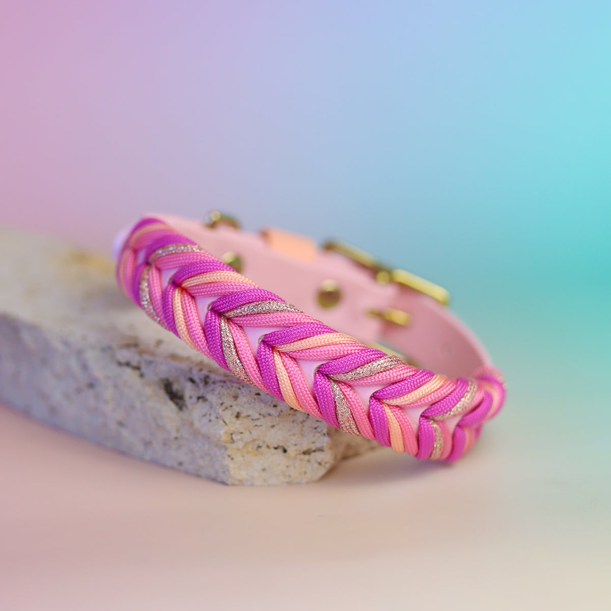 Chevron Braided BioThane® Dog Collar I Peony