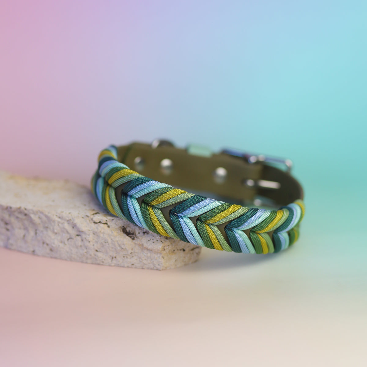 Chevron Braided BioThane® Dog Collar I Moss