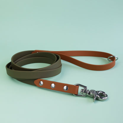 Premade waterproof leash 120-180cm - Olive / caramel