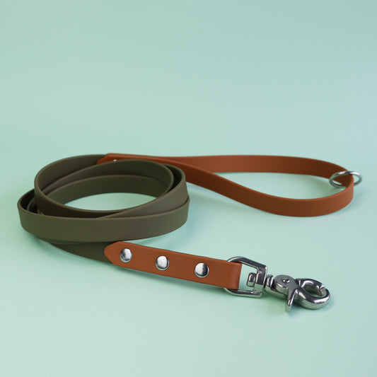 Premade waterproof leash 120-180cm - Olive / caramel
