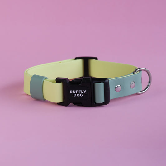 Premade Adjustable collar with side release buckle - Pastel yellow/sage