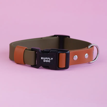 Premade Adjustable collar with side release buckle - Olive / Caramel