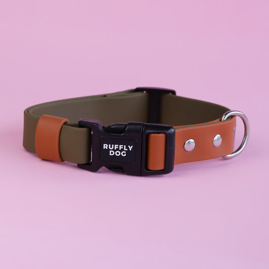 Premade Adjustable collar with side release buckle - Olive / Caramel