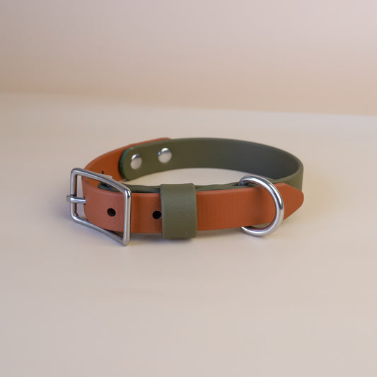 Premade flat collar - Olive / caramel