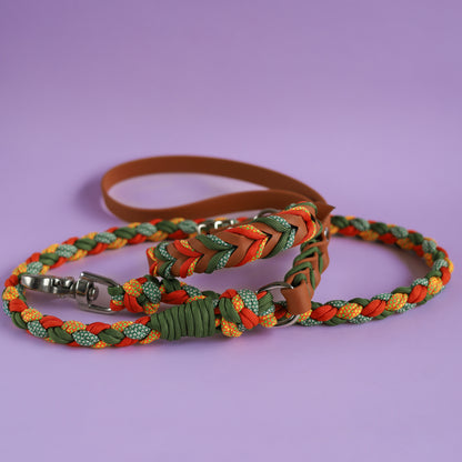 Braided paracord leash with Biothane handle - Maple