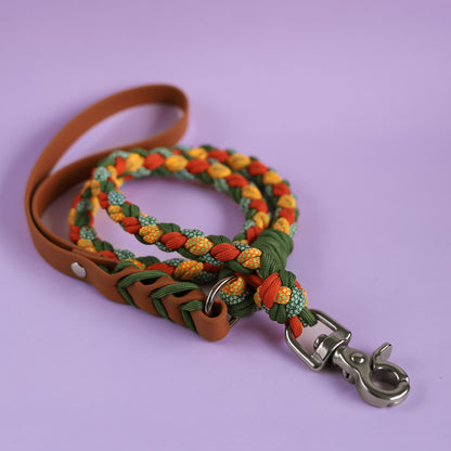 Braided paracord leash with Biothane handle - Maple