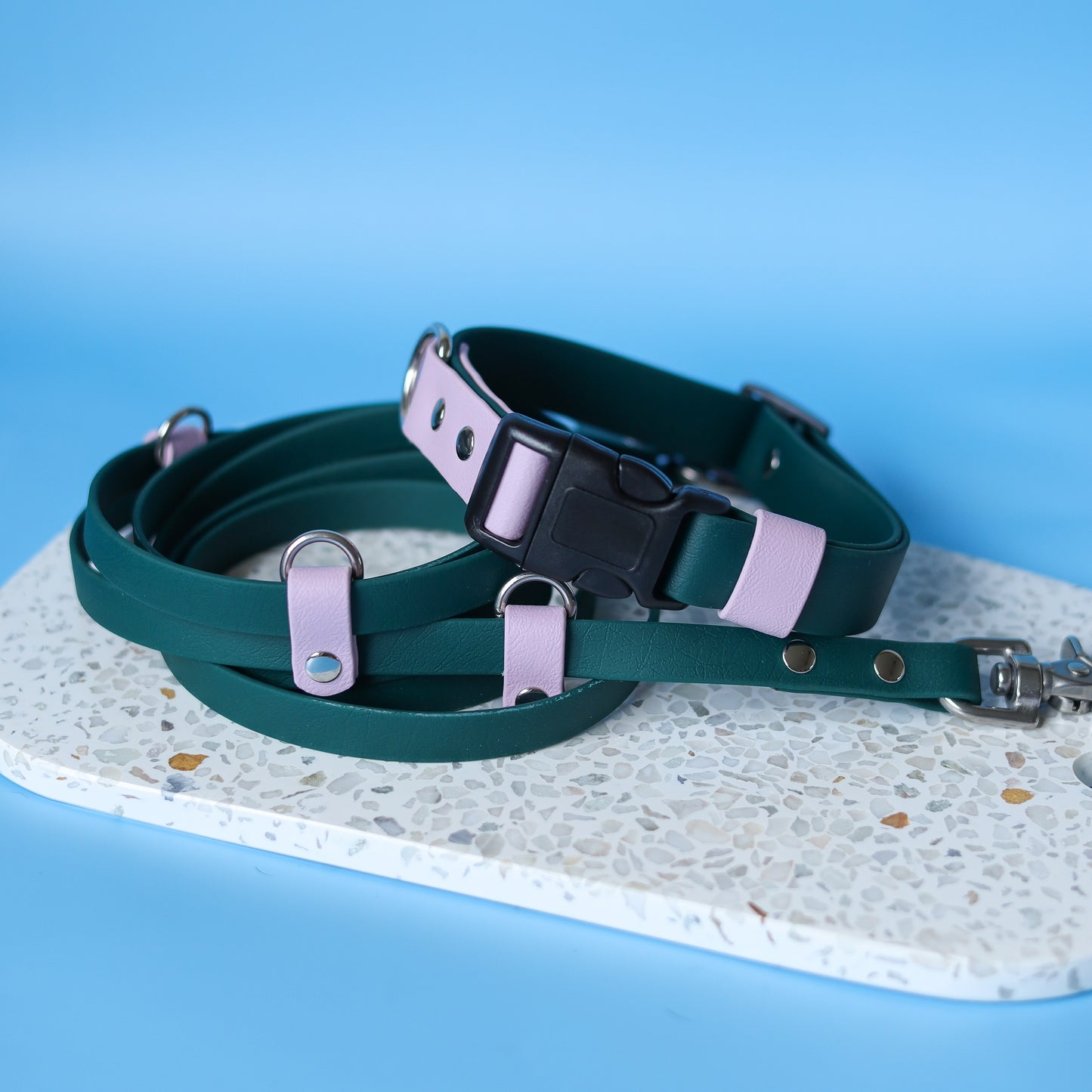 Adjustable collar with quick release buckle - two tones