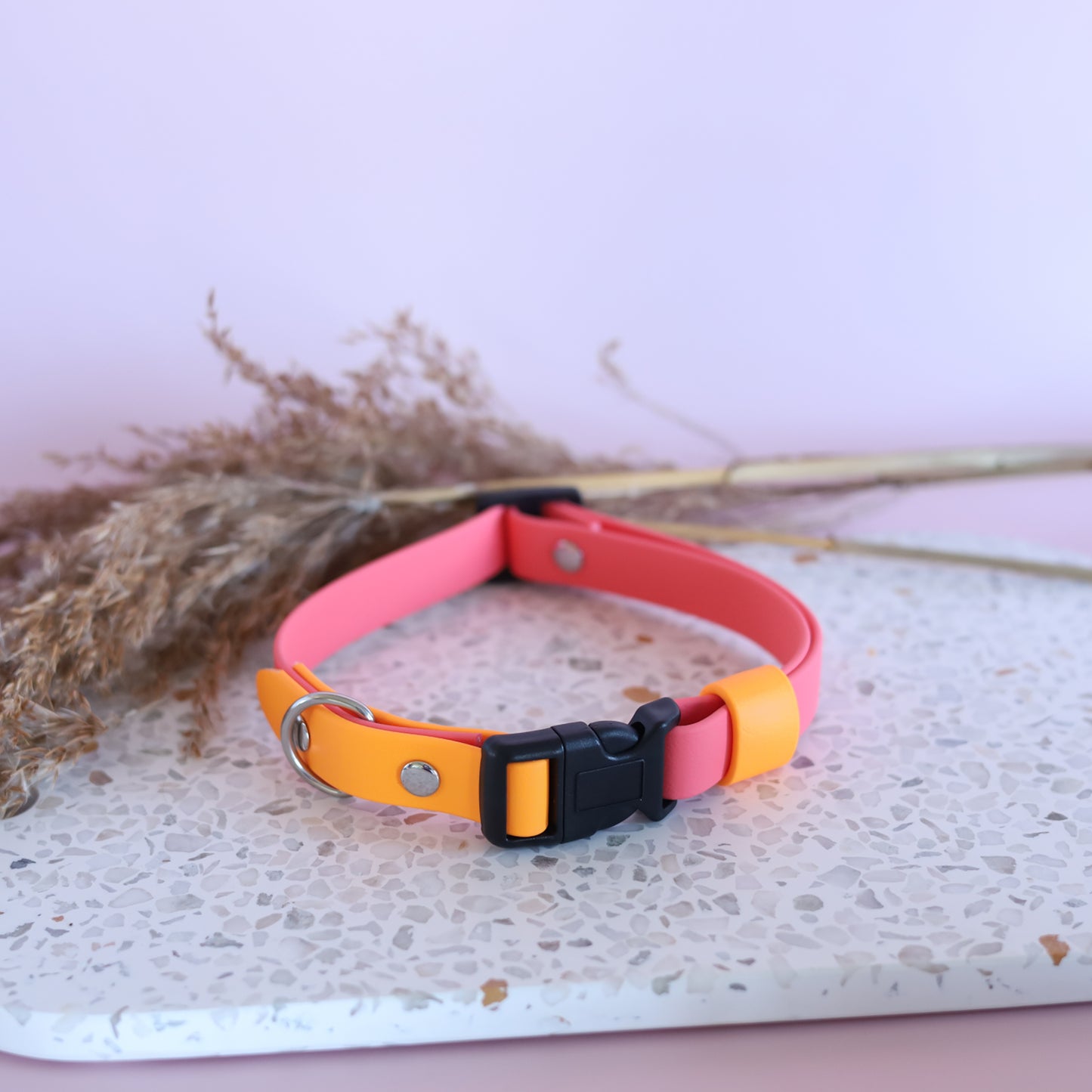 Pre-made coral pink and pastel orange adjustable collar