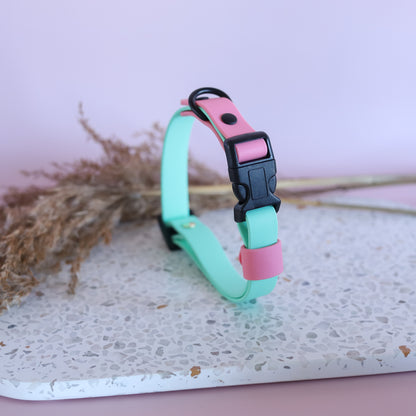 Pre-made mint and bubblegum adjustable collar